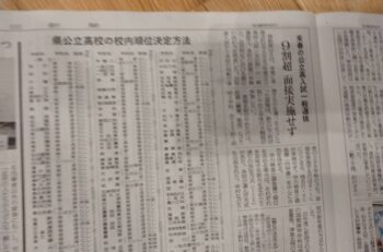 中日新聞朝刊に来週の愛知公立高校、入試の配分比率発表・・・